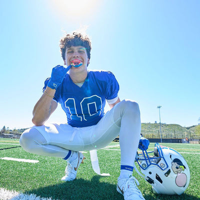 Youth Football Player Wearing Shock Doctor Bazooka Joe Max AirFlow Football Mouthguard