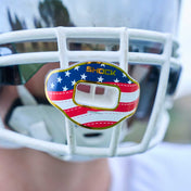 Tackle Football Athlete Wearing Chrome Stars & Stripes Max AirFlow Football Lip Guard