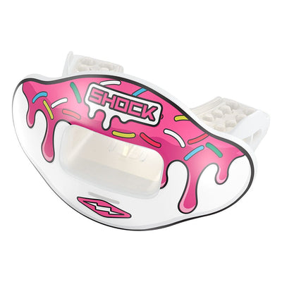 Shock Doctor White/Pink Sprinkle Drip Max AirFlow Football Mouthguard - Front Angle View