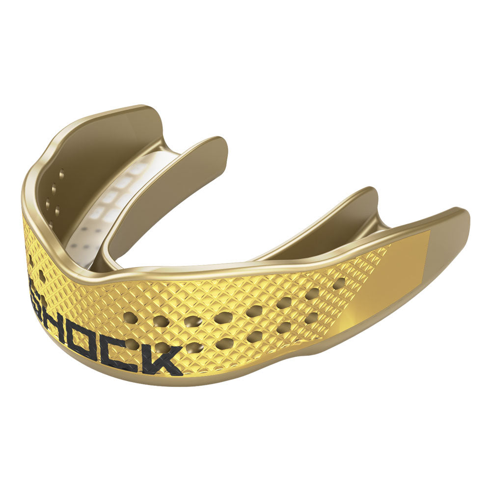 Shock Doctor Trash Talker Slim Fit Gold Chrome Mouthguard - Front Left Angle View