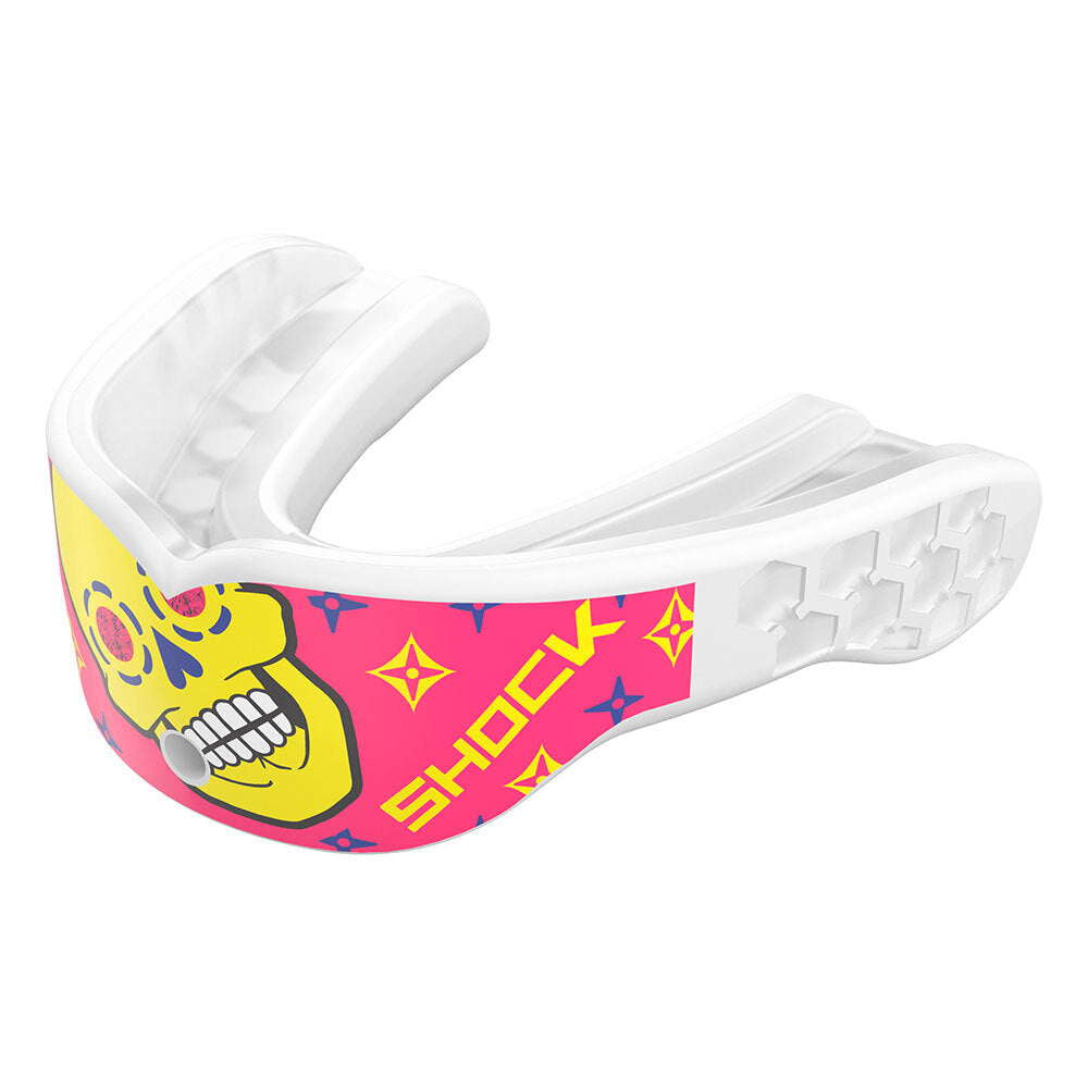 Shock Doctor Gel Max Power Print Mouthguard - Pink Lux Skull - Front Angle View