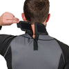 Shock Doctor Ultra Compression Hockey Long Sleeve Shirt With Integrated Neck Guard - Black - On Model - Detail View of Back of Neck Guard on Hockey Player (Pulling Velcro Strap)