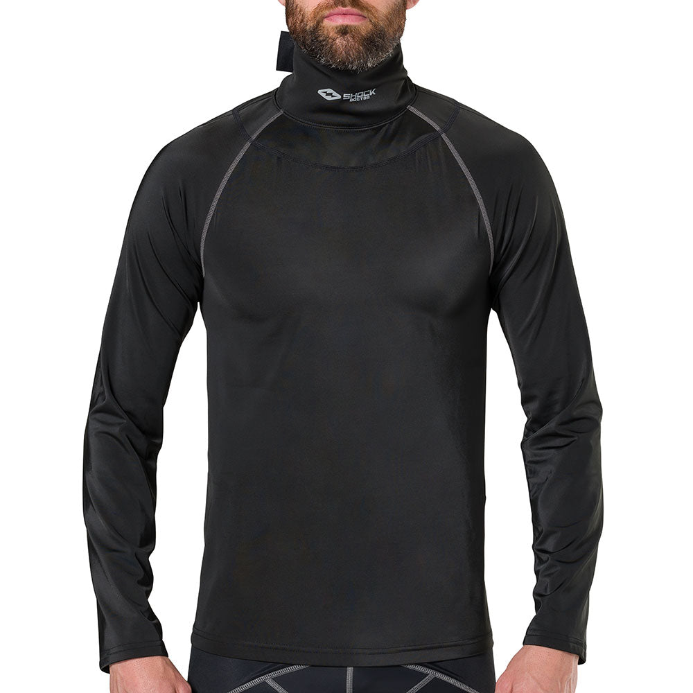 Shock Doctor Ultra Compression Hockey Long Sleeve Shirt With Integrated Neck Guard - Black - On Model - Front View