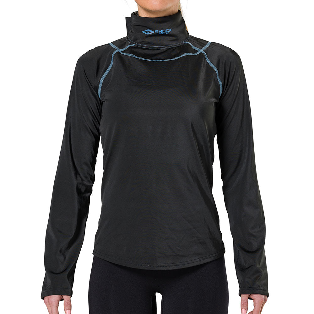 Shock Doctor Women's Ultra Compression Hockey Long Sleeve Shirt With Integrated Neck Guard - Black - On Model - Front View