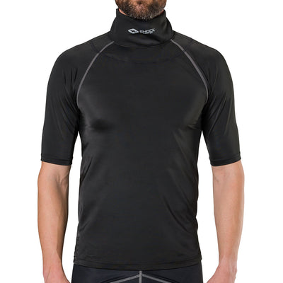 Shock Doctor Ultra Compression Hockey Short Sleeve Shirt With Integrated Neck Guard - Black - On Model - Front View