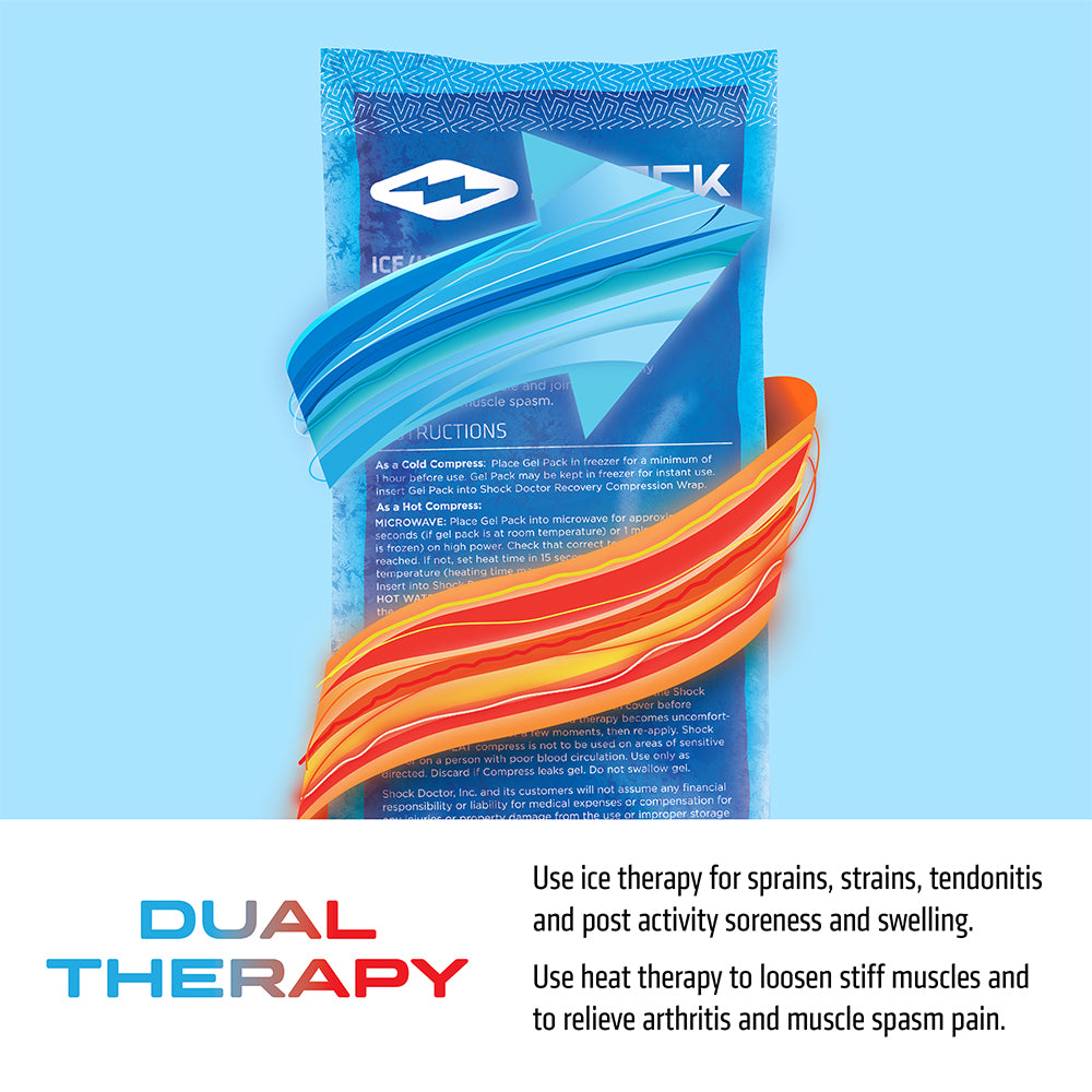 Shock Doctor Ice Recovery Compression Multi-Use Compression Wrap - Dual Therapy Technology: Use ice therapy for sprains, strains, tendonitis, and post activity soreness and swelling. Use heat therapy to loosen stiff muscles and to relieve arthritis and muscle spasm pain.