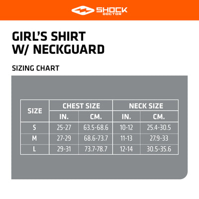 Girl's Shirt with Neckguard Sizing Chart Image