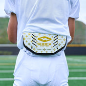 Lifestyle Image of Youth Football Player Wearing Shock Doctor Showtime White/Gold Lux Back Plate